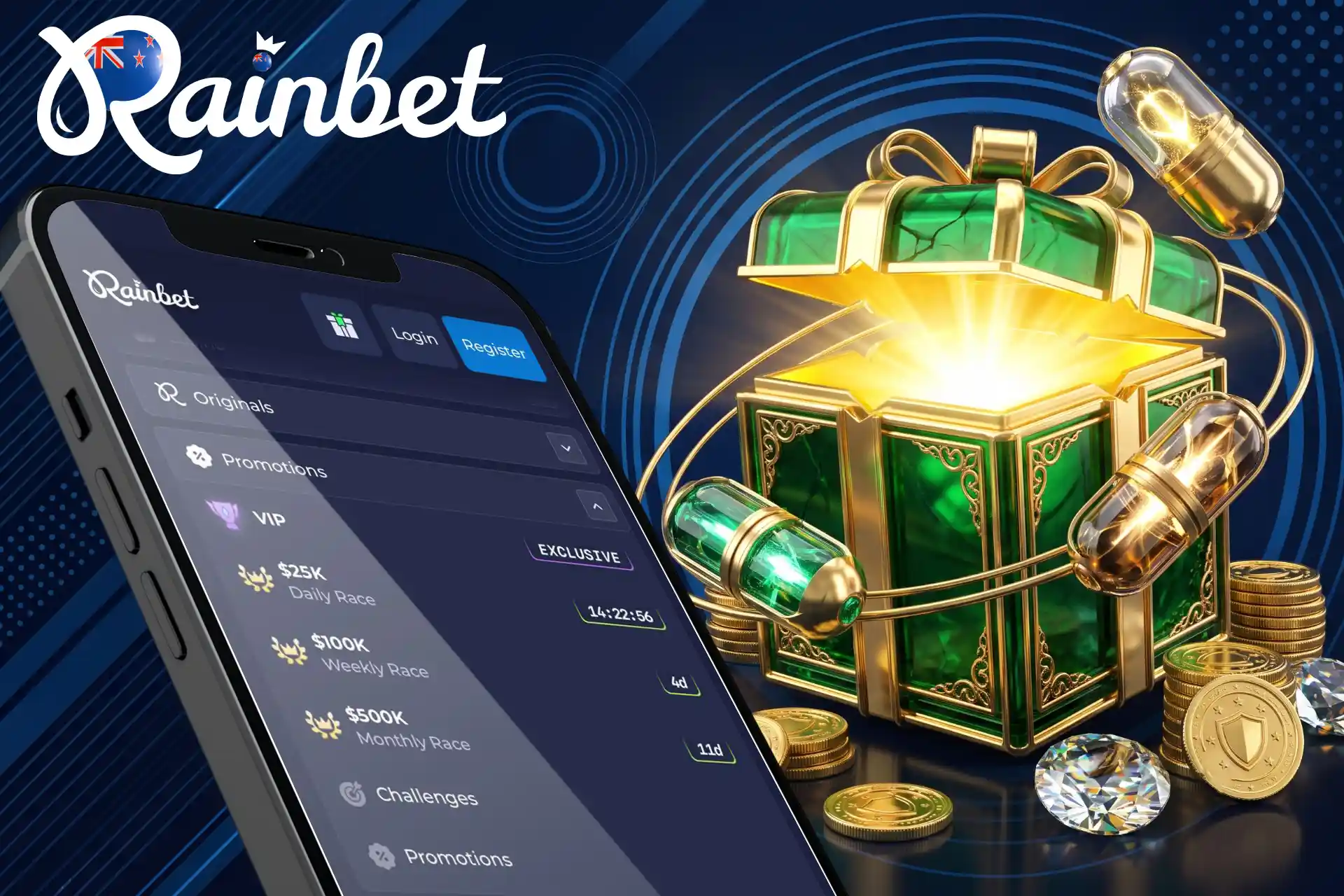 Rainbet welcome bonus with matched deposits and free spins.