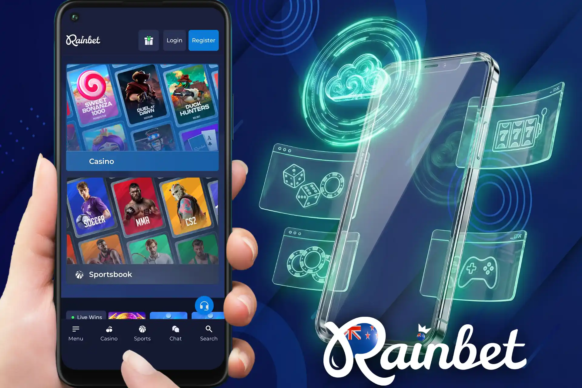 Rainbet mobile casino for Android and iOS browsers.